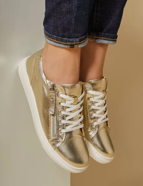 Jones Bootmaker Leather Zip Up Trainers Gold