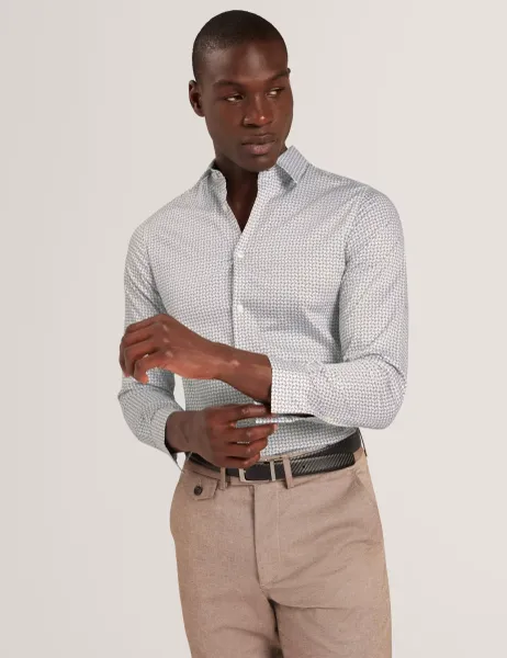 Ted Baker Regular Fit Cotton Rich Geometric Luxury Shirt Stone