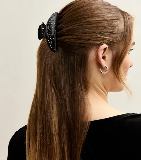 Black Diamante Embellished Curved Hair Clip