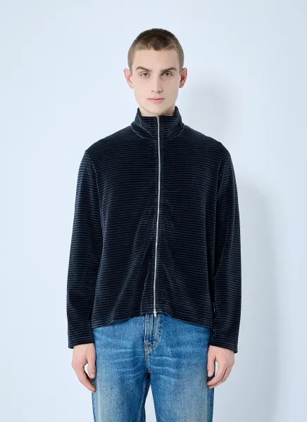 Phantom Stripe Velour Zip-Up Sweatshirt