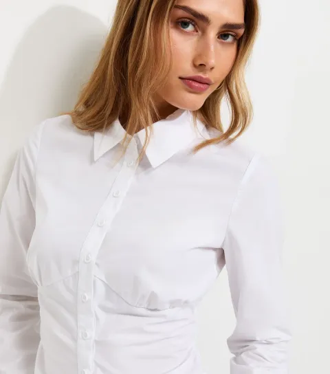 Women's White Cotton Rich Corset Waist Meet The Jean Shirt