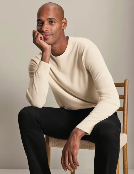 Charles Tyrwhitt Pure Merino Wool Crew Neck Jumper Cream