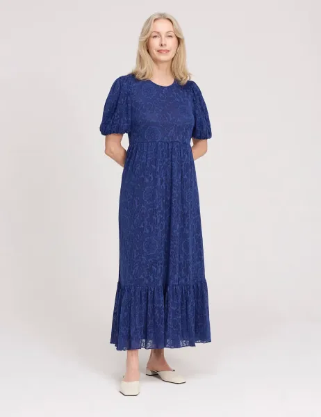 Finery London Burnout Jersey Midi Tiered Dress Navy