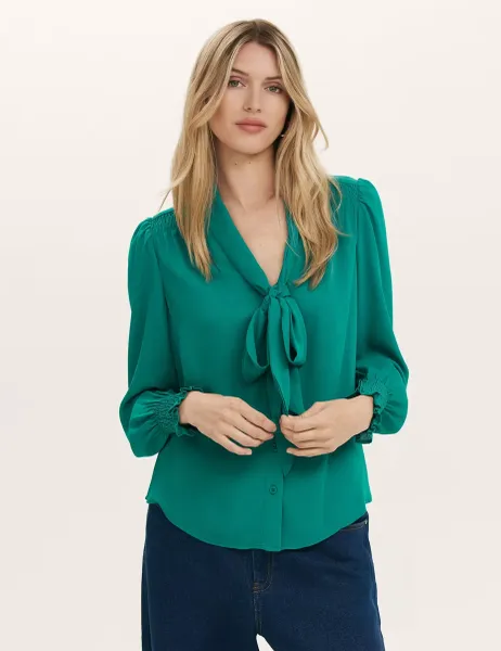 Finery London Georgette Tie Neck Blouse Green
