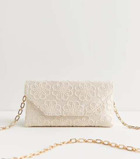 Cream Floral Chain Shoulder Bag Vegan