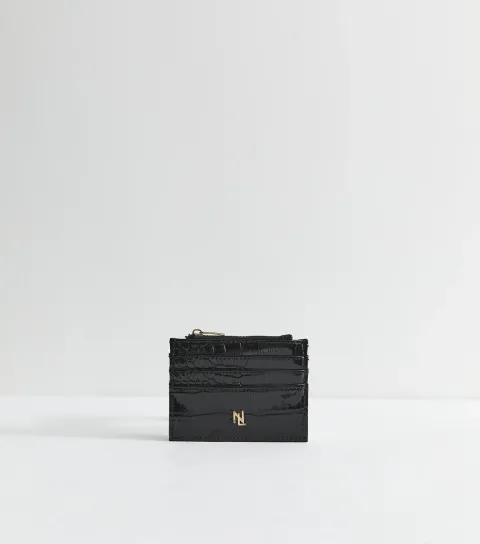 Black Crocodile Embossed Faux Leather Cardholder