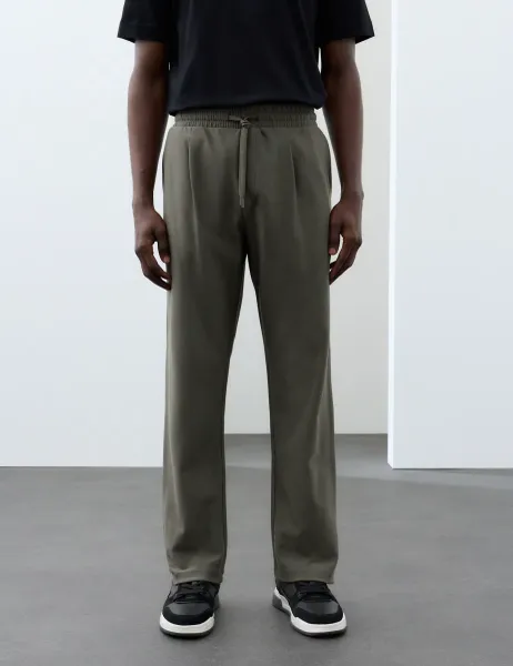 Autograph Pure Cotton Twill Single Pleat Trousers Medium Khaki
