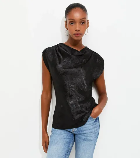 New Look Women's Black Floral Jacquard Cowl Neck Top