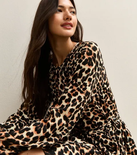 Women's Brown Animal Print Belted Mini Dress