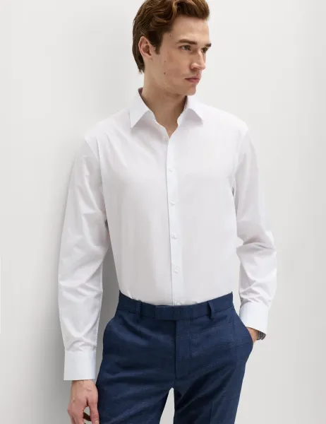 Marks & Spencer Regular Fit Easy Iron Cotton Blend Shirt White Mix