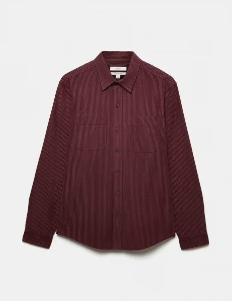 Marks & Spencer Regular Fit Striped Corduroy Shirt Burgundy