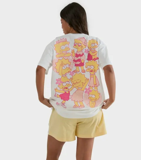 Skinnydip Women's Bright Pink Cotton Lisa Simpson Oversized T-Shirt