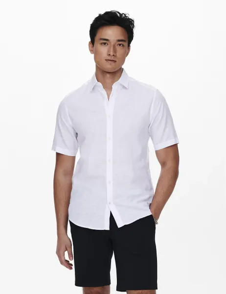 Only & Sons Cotton Linen Blend Shirt White