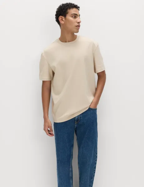 Marks & Spencer Relaxed Fit Cotton Rich Ultimate Performance Striped T-Shirt Ecru Mix