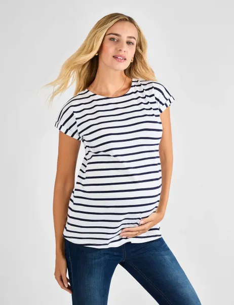 JoJo Maman Bébé Maternity Pure Cotton Striped T-Shirt White Mix