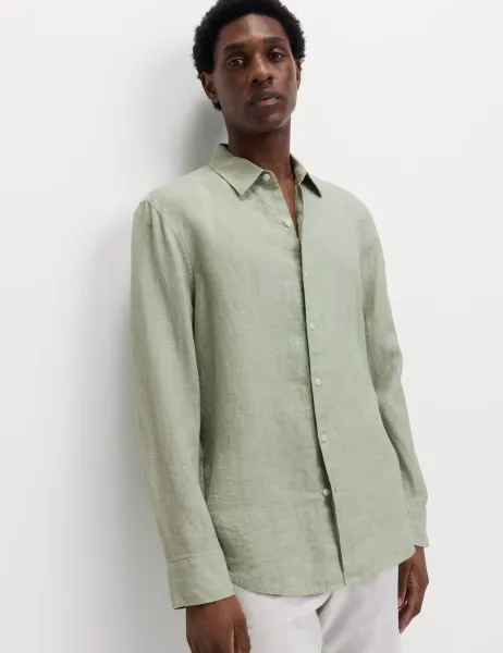 Marks & Spencer Regular Fit Pure Linen Shirt Green Mix