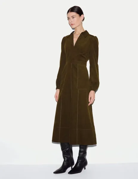 Jigsaw Cord Waisted Midi Dress Olive