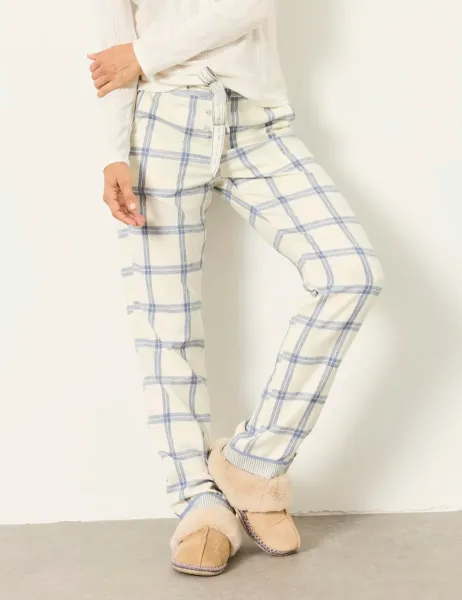 FatFace Pure Cotton Checked Pyjama Bottoms Blue Mix