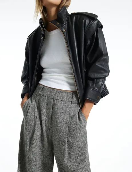 River Island Marl Wide Leg Trousers Light Grey