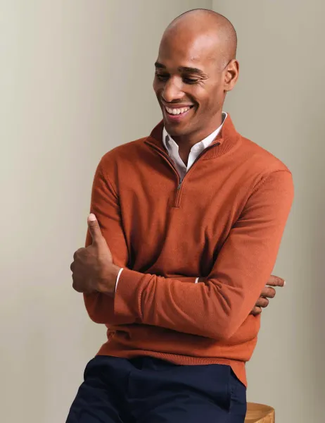 Charles Tyrwhitt Pure Merino Wool Half Zip Jumper Orange