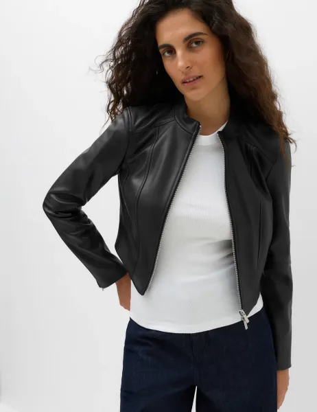 Marks & Spencer Faux Leather Funnel Neck Cropped Moto Jacket Black