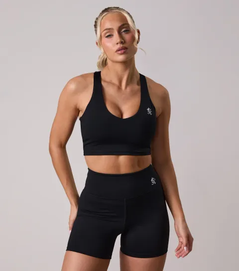 Women's 365 Black Logo Print Racerback Cropped Top