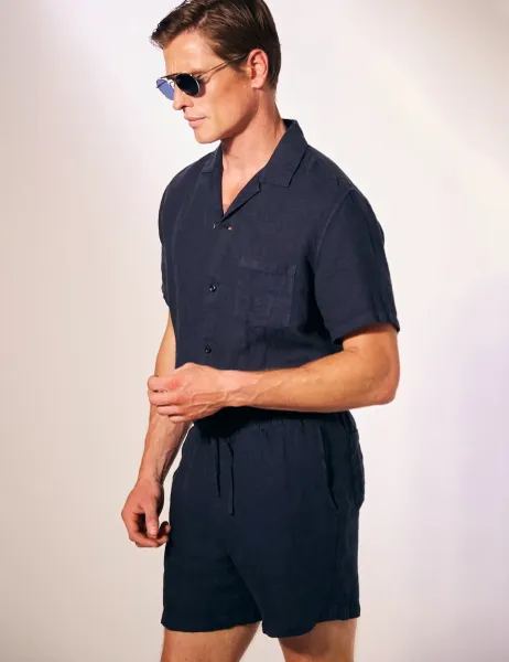 David Gandy Wellwear Pure Linen Lightweight Elasticated Shorts Navy