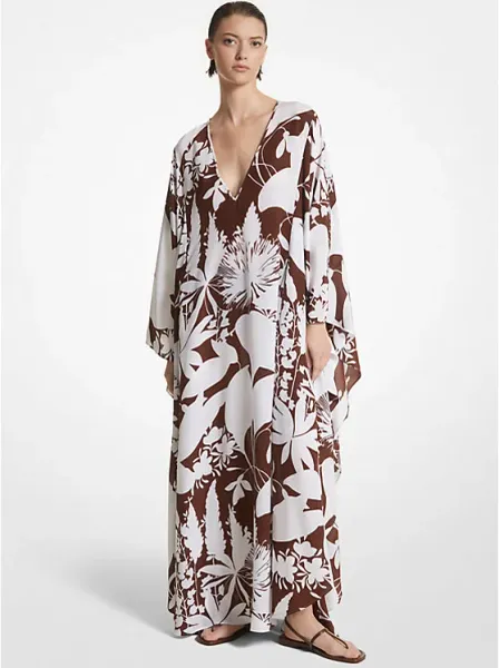 Shadow Floral Silk Crepe De Chine Caftan