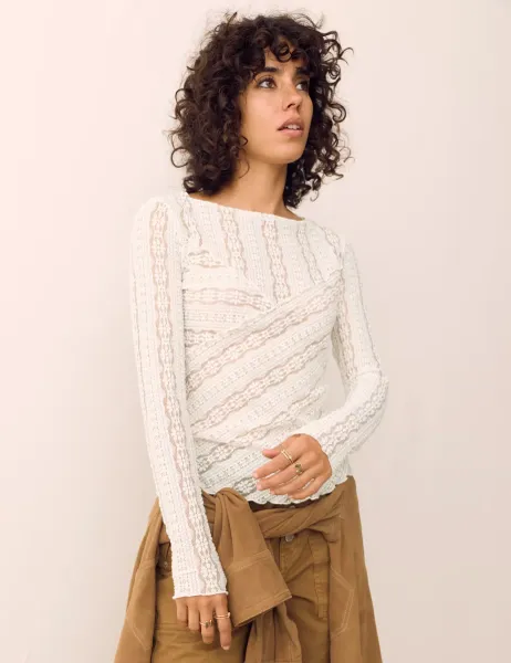 Per Una Jersey Floral Lace Top Cream