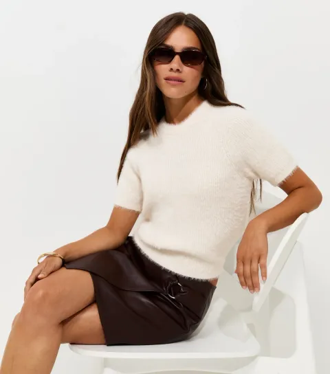 New Look Women's Petite Off White Fluffy Short Sleeve Top