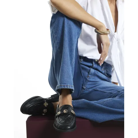 River Island Quilted Metal Trim Loafers