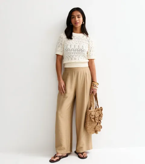 Women's Petite Stone Pull On Wide Leg Trousers