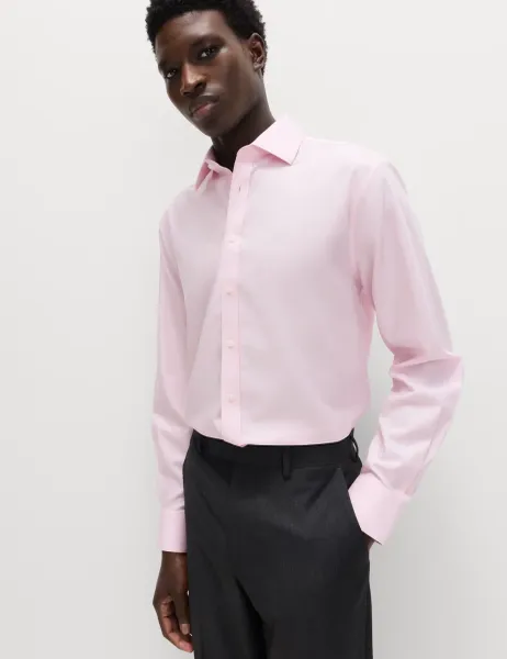 Marks & Spencer Regular Fit Ultimate Non Iron Cotton Shirt Pink