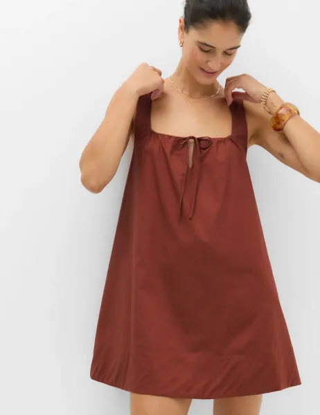 Marks & Spencer Pure Cotton Tie Front Mini Swing Beach Dress Redwood