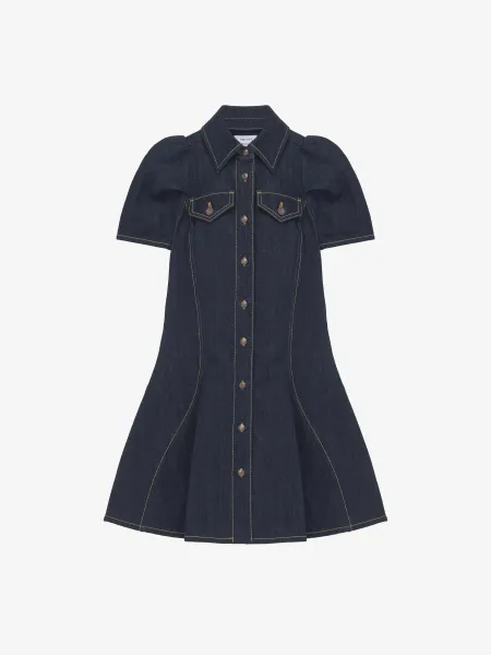 Pinched Shoulder Denim Mini Dress