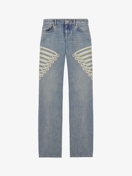 Metallic Frogging Straight Leg Jeans