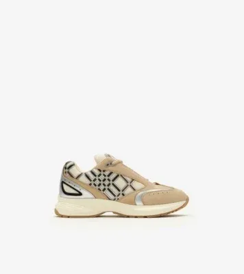 Nylon, Suede and Leather Eclipse Sneakers in Flax beige/silver