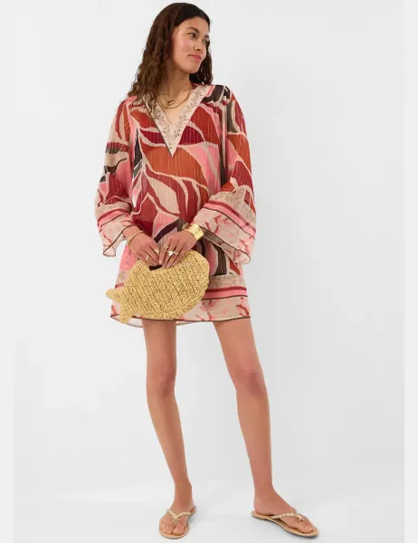 Accessorize Printed Mini V-Neck Beach Cover Up Kaftan Multi