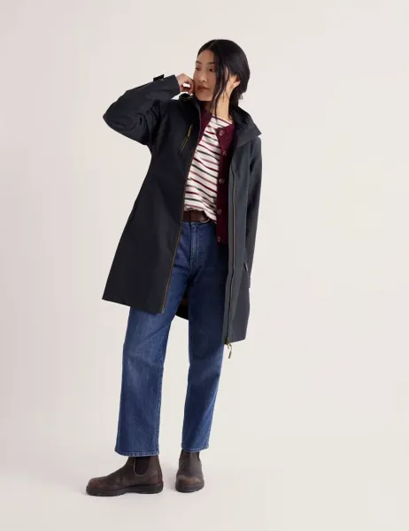 Seasalt Cornwall Waterproof Hooded Longline Rain Jacket Navy