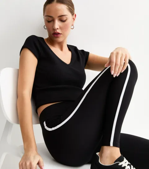 Women's Black Side Stripe High Waist Leggings