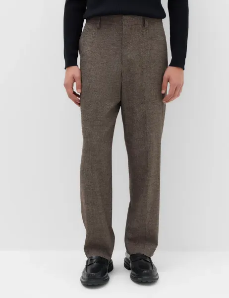 Marks & Spencer Relaxed Fit Boucle Textured Smart Trousers Brown