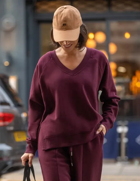 Pour Moi Cotton Rich V-Neck Relaxed Fit Sweatshirt Burgundy