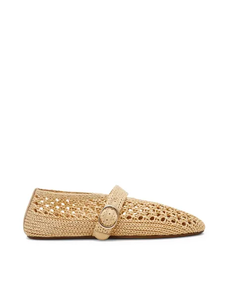 Steve Madden Alara 001 Woven Buckle Flat Pumps Beige