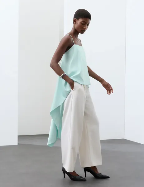 Autograph Lyocell Rich Waterfall Draped Cami Top Pale Aqua