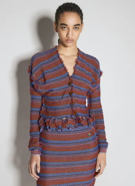 Stripe Broken-Stitch Knit Cardigan