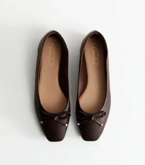 Women's Brown Faux Leather Square Toe Ballerina Flats Vegan