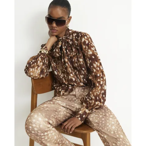 River Island Deer Print Pussybow Blouse