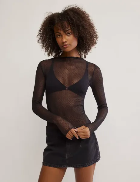 Sheer Textured Top Black