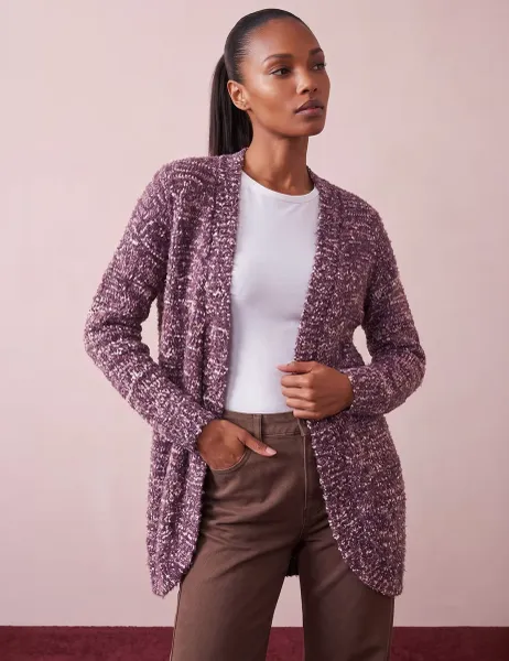 Roman Textured Edge To Edge Cardigan Mauve
