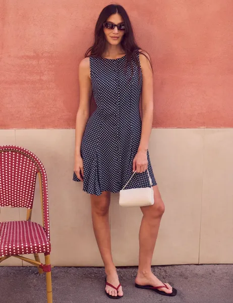 RO&ZO Polka Dot Mini Skater Dress Navy Mix